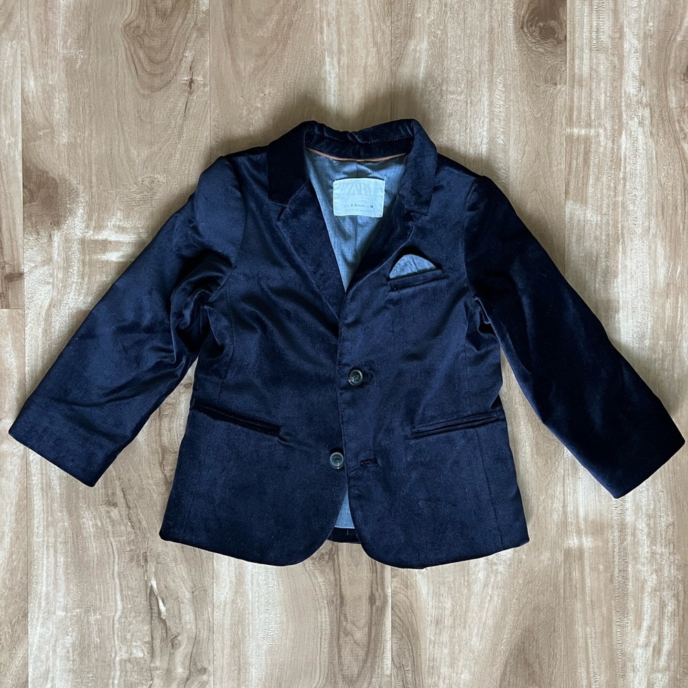 Zara Kids Navy Blue Velvet Blazer